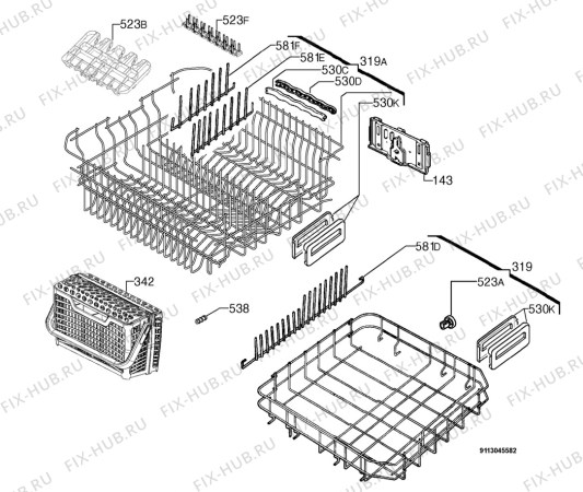 Взрыв-схема посудомоечной машины Electrolux ESF66021 - Схема узла Basket 160