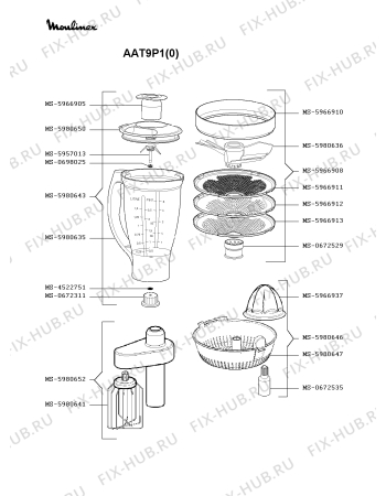 Взрыв-схема кухонного комбайна Moulinex AAT9P1(0) - Схема узла PP000358.9P2
