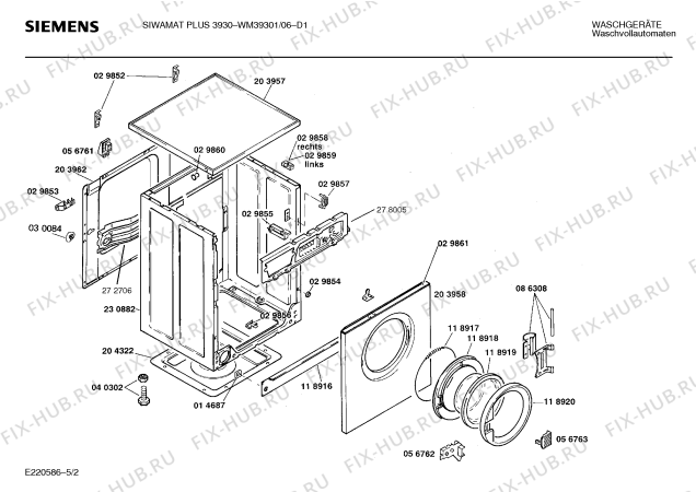 Схема №2 WM39301 SIWAMAT PLUS 3930 с изображением Панель управления для стиральной машины Siemens 00273962