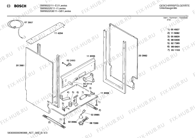 Схема №1 SMI9022GB SMI9022 GB1 с изображением Вкладыш в панель для посудомойки Bosch 00087473