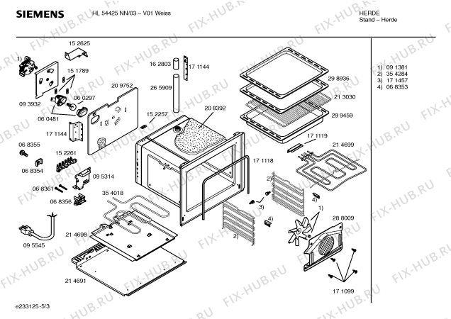 Схема №1 HL54425NN с изображением Инструкция по эксплуатации для плиты (духовки) Siemens 00524156