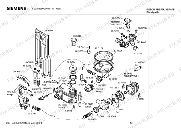 Взрыв-схема посудомоечной машины Siemens SE24M250EP - Схема узла 04