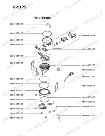 Взрыв-схема кофеварки (кофемашины) Krups F6197010(0) - Схема узла VP001839.1P3