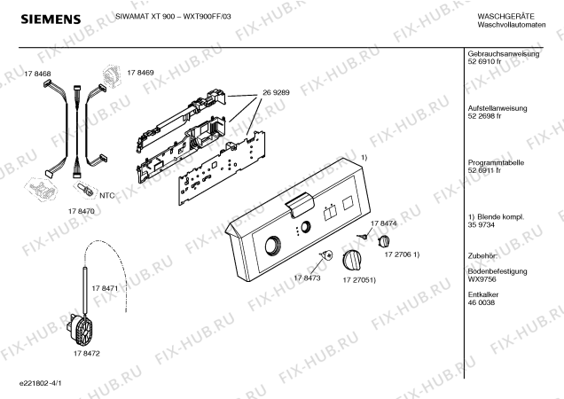Схема №1 WXT900FF SIWAMAT XT 900 fuzzy plus с изображением Инструкция по эксплуатации для стиральной машины Siemens 00526910