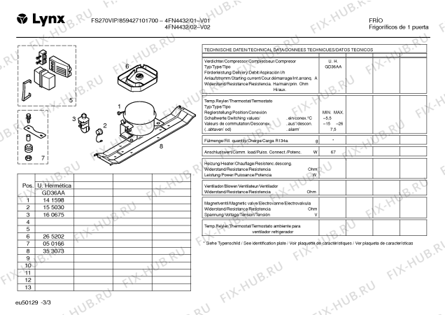 Взрыв-схема холодильника Lynx 4FN4432 BOMBEE 133 - Схема узла 03