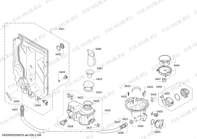Взрыв-схема посудомоечной машины Bosch SMU46KS07S, SuperSilence, Serie 4 - Схема узла 04