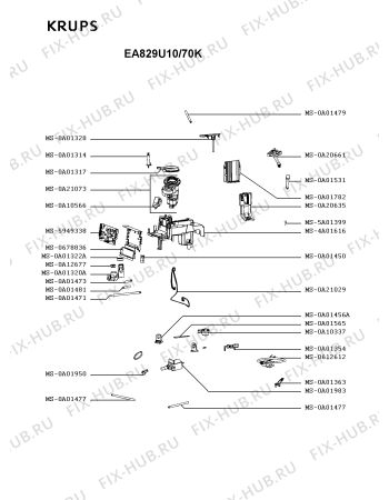 Взрыв-схема кофеварки (кофемашины) Krups EA829U10/70K - Схема узла MP005409.4P2