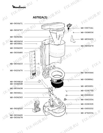 Взрыв-схема кофеварки (кофемашины) Moulinex A0782A(3) - Схема узла FP001394.7P2