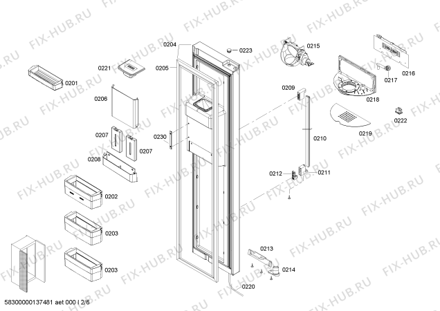 Взрыв-схема холодильника Bosch KAD62P90 - Схема узла 02
