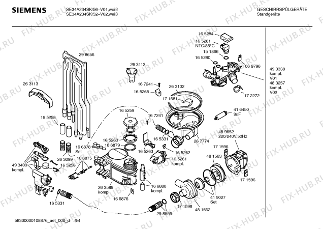 Схема №1 SE34A234SK с изображением Инструкция по эксплуатации для посудомойки Siemens 00586369