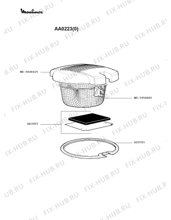Взрыв-схема тостера (фритюрницы) Moulinex AA0223(0) - Схема узла NP002489.9P2
