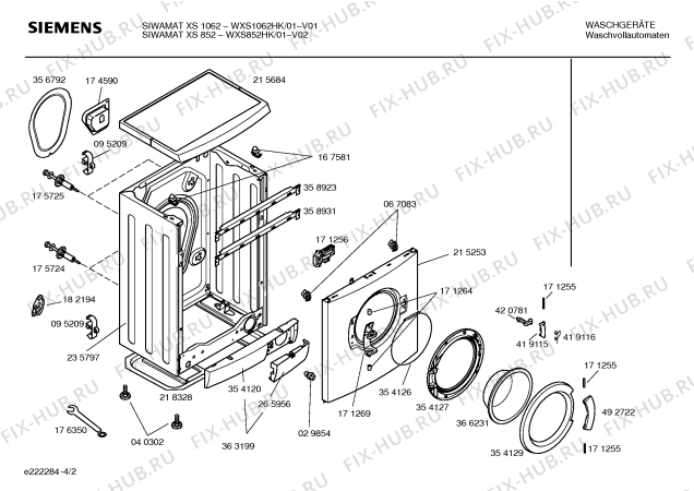 Схема №1 WXS1062HK Siwamat XS 1062 с изображением Инструкция по эксплуатации для стиральной машины Siemens 00588097