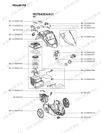 Схема №1 RO7643EA/411 с изображением Ручка для мини-пылесоса Rowenta RS-2230001341