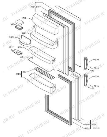 Взрыв-схема холодильника Zoppas PC39B - Схема узла Door 003