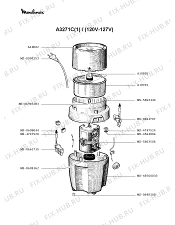 Взрыв-схема блендера (миксера) Moulinex A3271C(1) - Схема узла KP001164.8P3