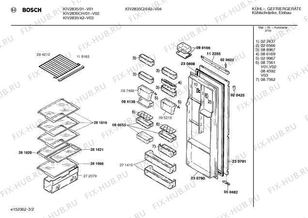 Схема №1 KIV2830 с изображением Внутренняя дверь для холодильной камеры Bosch 00230790