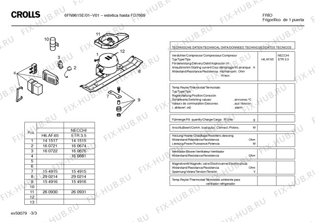 Взрыв-схема холодильника Crolls 6FN9615E - Схема узла 03