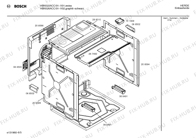 Взрыв-схема плиты (духовки) Bosch HBN526ACC - Схема узла 05
