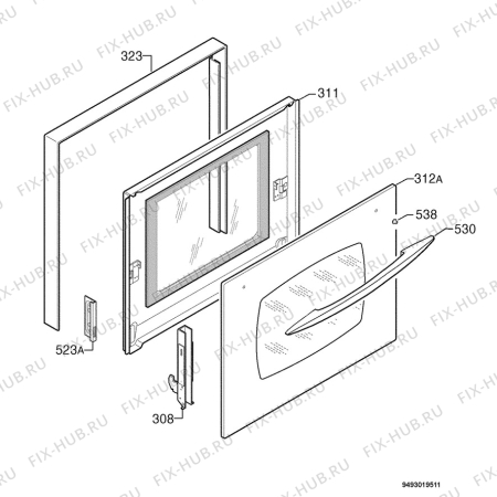 Взрыв-схема плиты (духовки) Rex Electrolux FGT010N - Схема узла Door 003