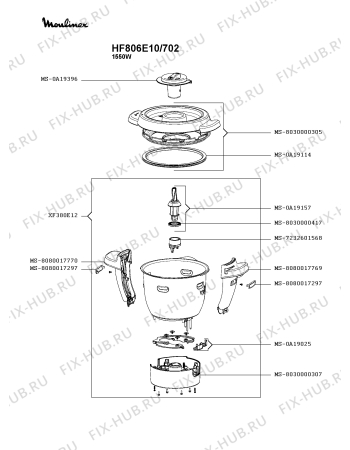 Взрыв-схема кухонного комбайна Moulinex HF806E10/702 - Схема узла TP005701.7P3