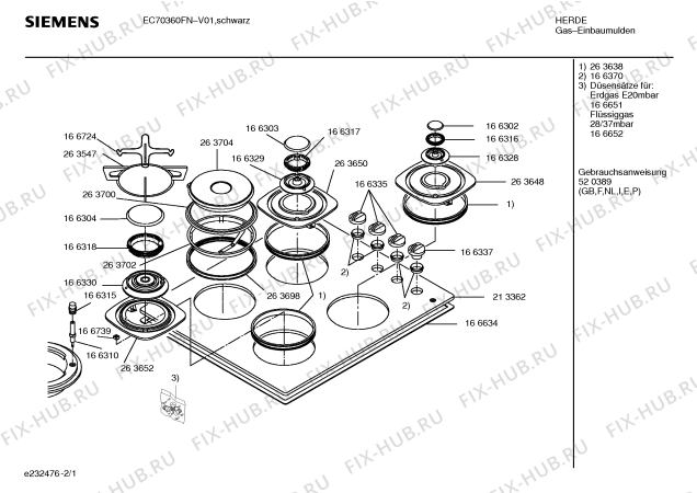 Схема №1 EC70361FP с изображением Варочная панель для плиты (духовки) Siemens 00213362