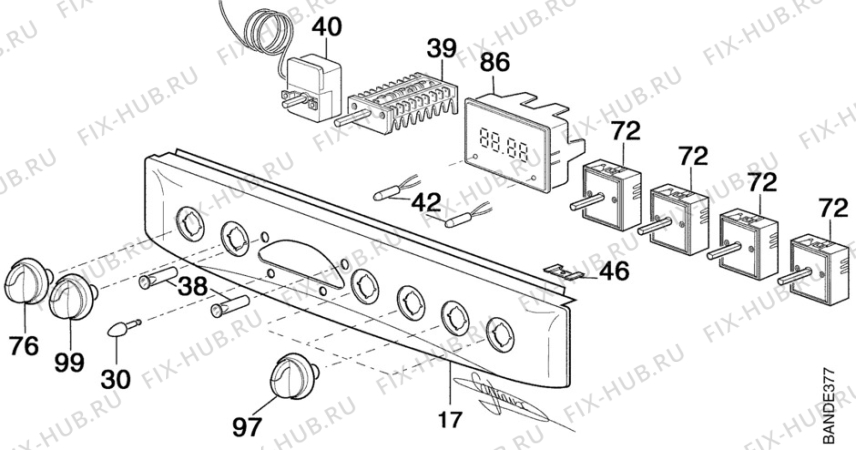 Взрыв-схема плиты (духовки) Electrolux EK6466W1 - Схема узла Command panel 037