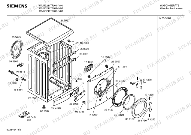 Схема №1 WM53211TR SIWAMAT XL532 с изображением Таблица программ для стиральной машины Siemens 00523628