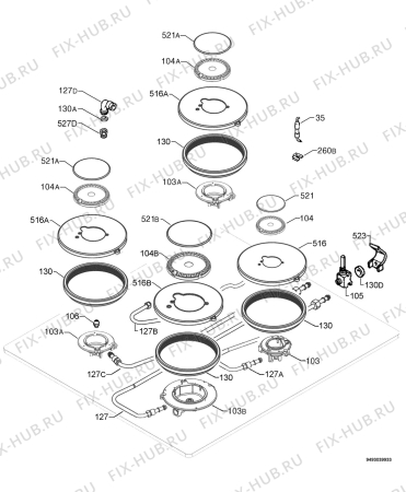 Взрыв-схема плиты (духовки) Electrolux EHT6424K - Схема узла Functional parts 267