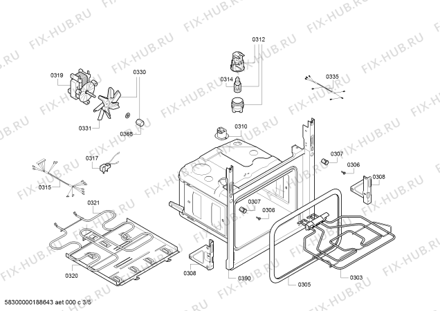 Взрыв-схема плиты (духовки) Siemens HB23AB523W H.SE.NP.L2D.IN.GLASS.S2/.X.E0_C/// - Схема узла 03