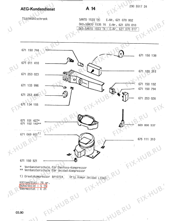 Взрыв-схема холодильника Aeg SAN1553 TK - Схема узла Refrigerator cooling system