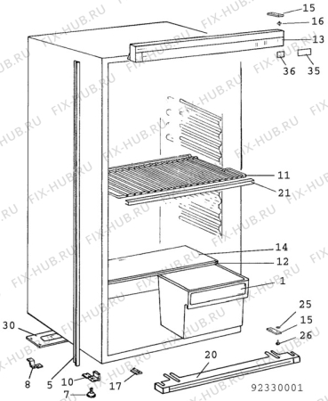 Взрыв-схема холодильника Electrolux RW632G - Схема узла C10 Cabinet/Interior