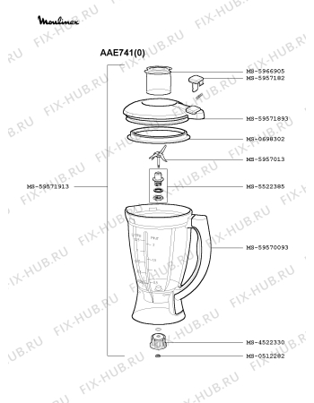 Взрыв-схема блендера (миксера) Moulinex AAE741(0) - Схема узла SP001176.4P2