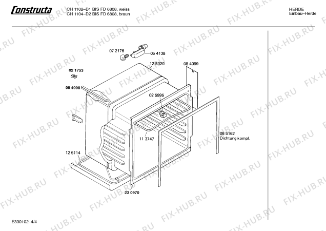 Взрыв-схема плиты (духовки) Constructa CH1102 - Схема узла 04
