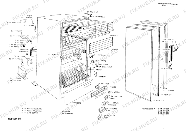 Схема №1 0705534009 GS52A с изображением Уплотнитель для холодильной камеры Bosch 00221351