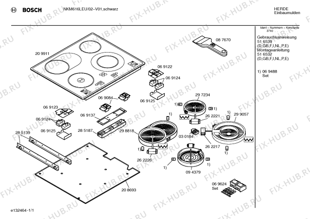 Схема №1 NKM616NEU с изображением Стеклокерамика для духового шкафа Bosch 00209911