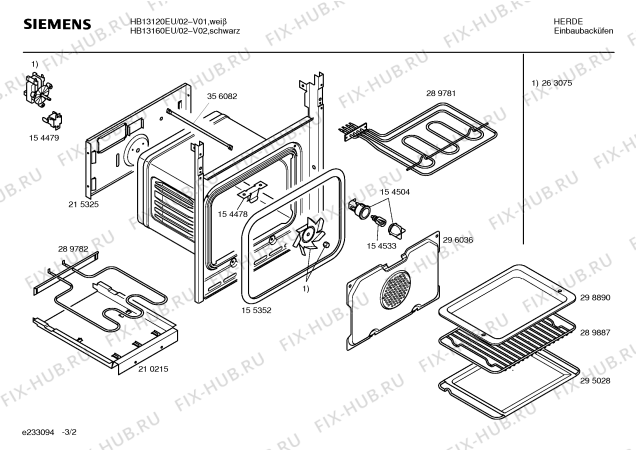 Схема №1 HB13160EU с изображением Инструкция по эксплуатации для духового шкафа Siemens 00522051