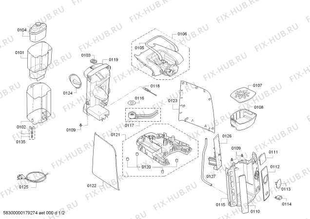 Схема №1 TAS4502J10 TASSIMO с изображением Проточный нагреватель для электрокофемашины Bosch 11001771