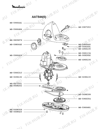 Взрыв-схема кухонного комбайна Moulinex AAT544(0) - Схема узла 4P000493.6P3