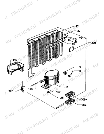 Взрыв-схема холодильника Castor CM163T - Схема узла Cooling system 017