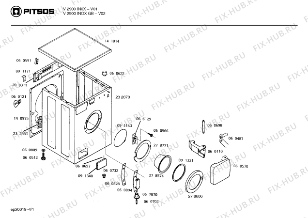 Схема №1 V2900INOXGB с изображением Уплотнитель для стиралки Bosch 00060296