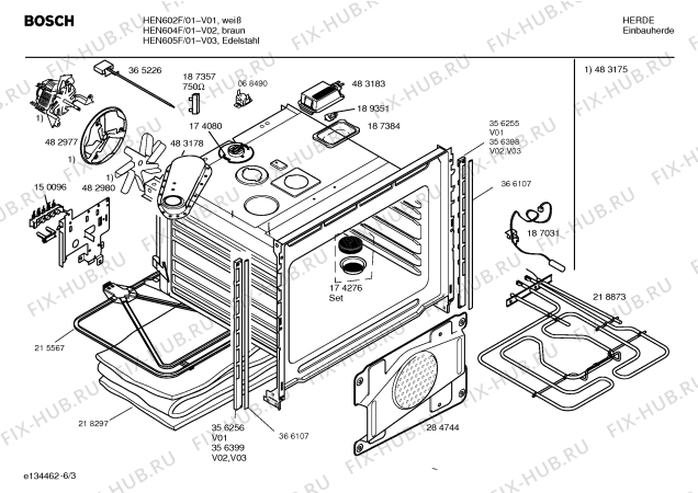 Схема №1 HEN604F с изображением Инструкция по эксплуатации для плиты (духовки) Bosch 00582428