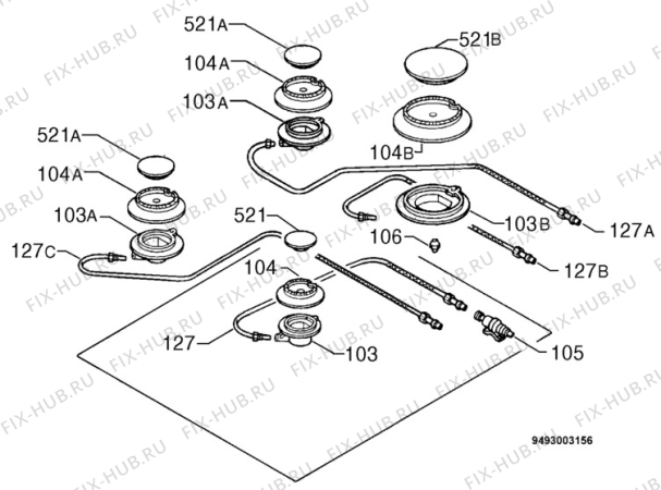 Взрыв-схема плиты (духовки) Zanussi ZOU340N - Схема узла Functional parts 267