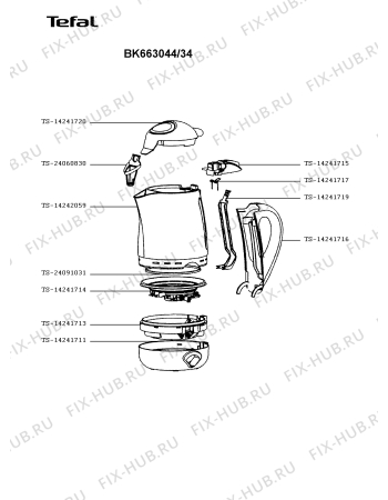 Взрыв-схема чайника (термопота) Tefal BK663044/34 - Схема узла PP003555.7P2