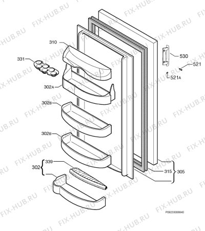 Взрыв-схема холодильника Electrolux ERC2521 - Схема узла Door 003