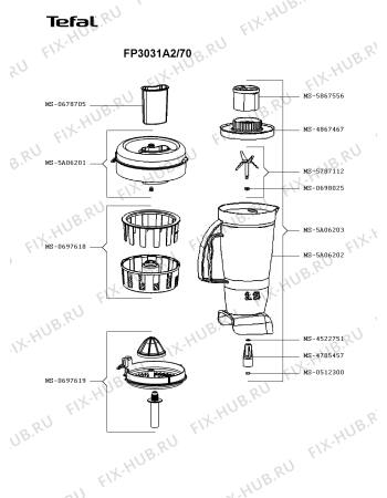 Взрыв-схема кухонного комбайна Tefal FP3031A2/70 - Схема узла QP003156.2P3