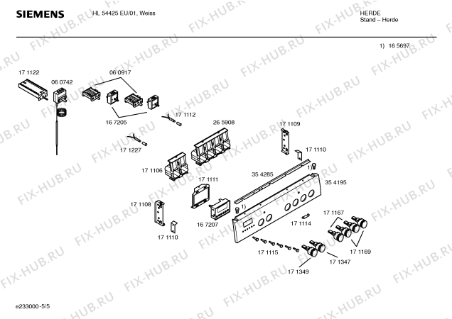Взрыв-схема плиты (духовки) Siemens HL54425EU - Схема узла 05