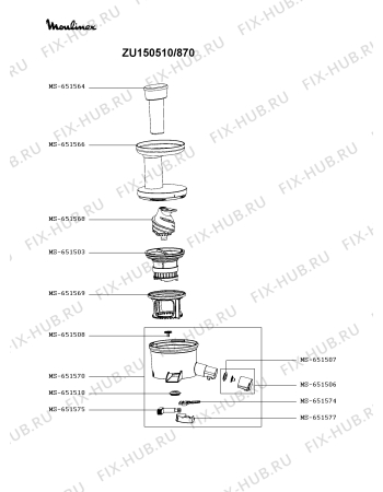 Схема №1 ZU150510/870 с изображением Ручка для электросоковыжималки Moulinex MS-651606