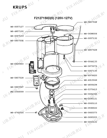 Взрыв-схема кофеварки (кофемашины) Krups F2127150D(0) - Схема узла 6P001509.0P2