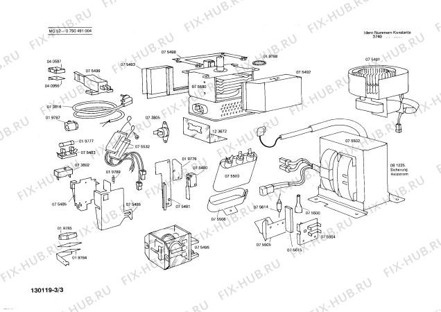 Взрыв-схема микроволновой печи Bosch 0750491004 MG52 - Схема узла 03