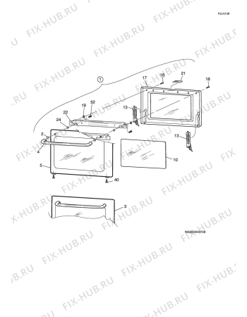 Взрыв-схема плиты (духовки) Husqvarna Electrolux QUE590X - Схема узла H20 Door primary (large)  A